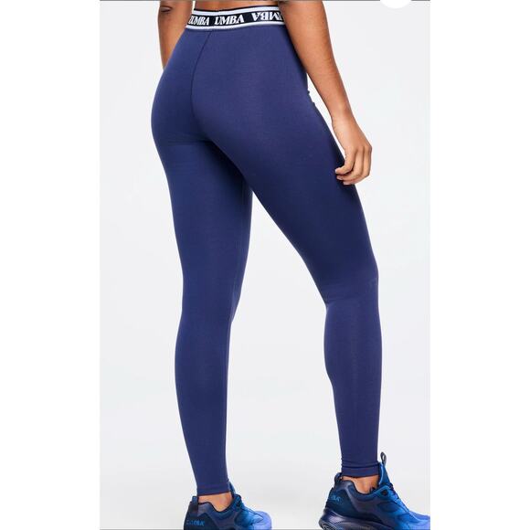 Zumba Out Loud High Rise Ankle Leggings With Elastic Waistband NWT - blue - Picture 2 of 5